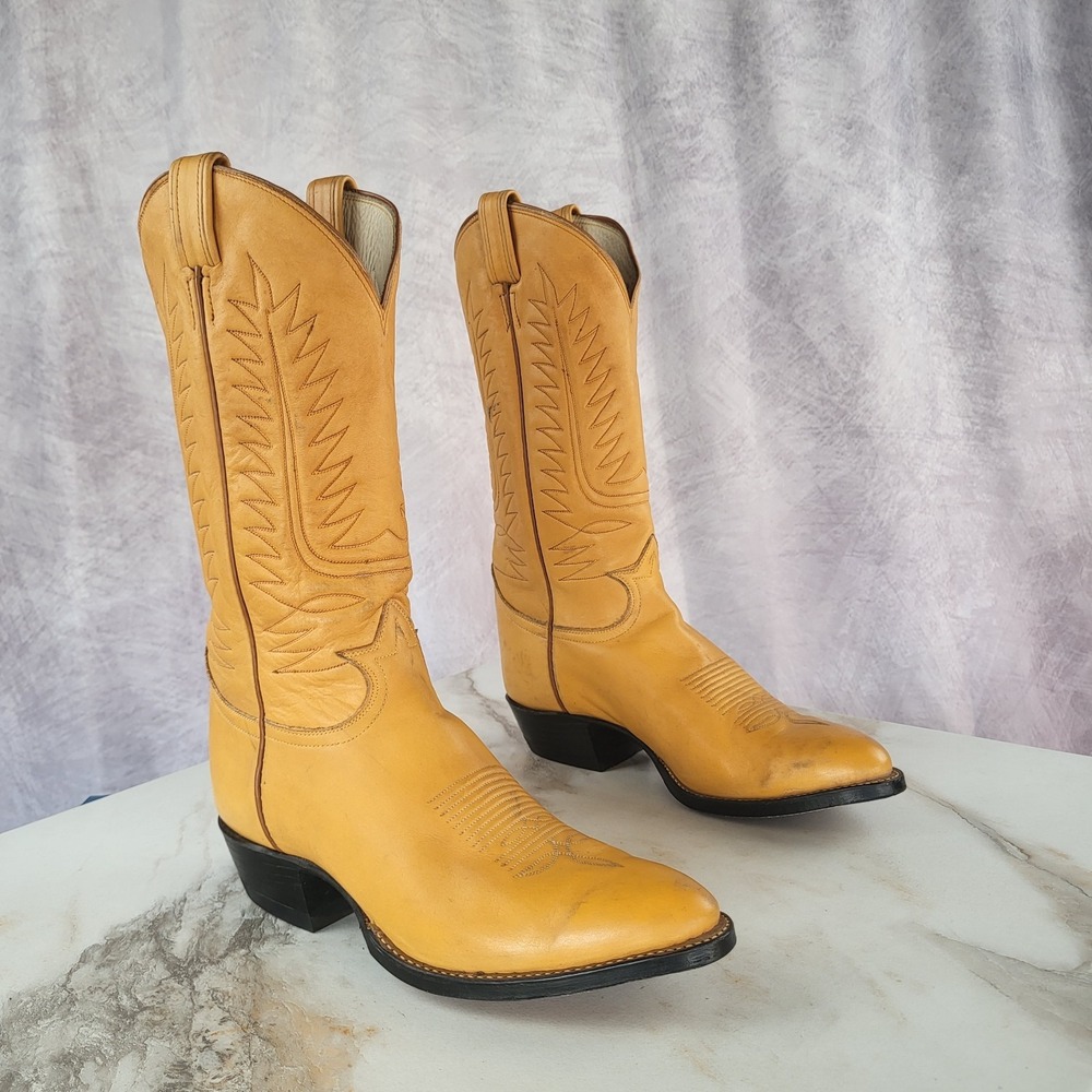 Vintage Tony Lama USA Classic Butterscotch Tan Western Cowboy Boots Size 10 D